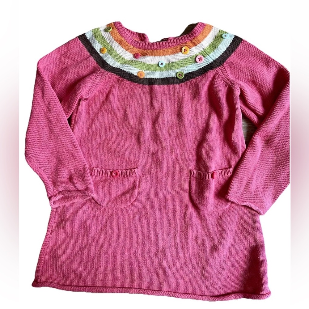 Gymboree Girls pink sweater dress w front pockets & button accents, size 4T EUC